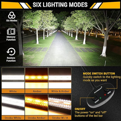 Auxbeam 12 Inch LED Light Bar 300W 6 Modes Amber White Strobe Light, Off-Road Driving Light Spot Flood Combo Work Light with 16AWG 10FT Wiring Harness Kit - 1 Lead for Jeep Wrangler Boat Truck SUV ATV