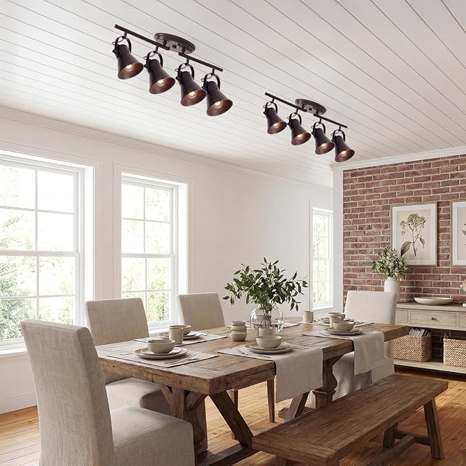 4-Light Brown Track Lighting Fixtures Ceiling, Directional Ceiling Spotlight with 4 Rotatable Heads, Modern Industrial Flush Mount Ceiling Light for Kitchen Island, Dining Room, Hallway