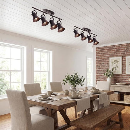 4-Light Brown Track Lighting Fixtures Ceiling, Directional Ceiling Spotlight with 4 Rotatable Heads, Modern Industrial Flush Mount Ceiling Light for Kitchen Island, Dining Room, Hallway
