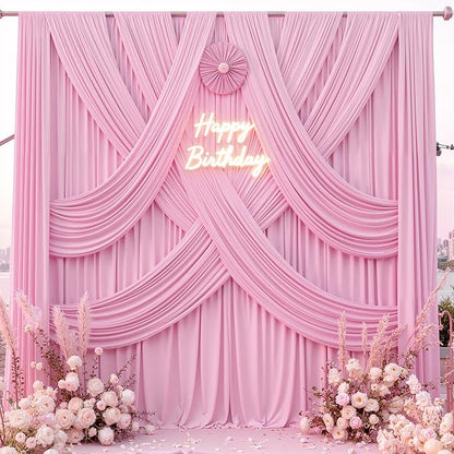 10 ft x 8 ft Wrinkle Free Pink Backdrop Curtain Panels for Parties, Polyester Thick Photography Backdrop Drapes for Baby Shower Bridal Shower Wedding Party Home Decoration Supplies