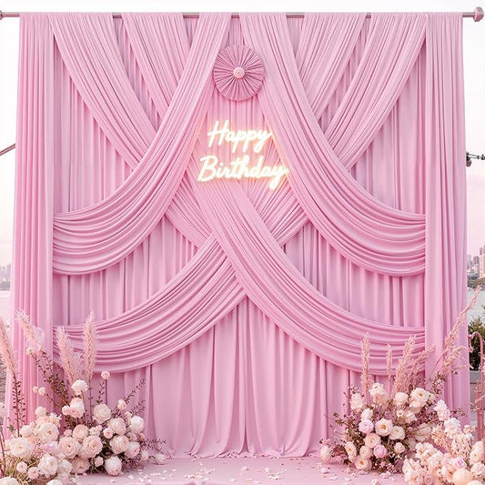 10 ft x 8 ft Wrinkle Free Pink Backdrop Curtain Panels for Parties, Polyester Thick Photography Backdrop Drapes for Baby Shower Bridal Shower Wedding Party Home Decoration Supplies