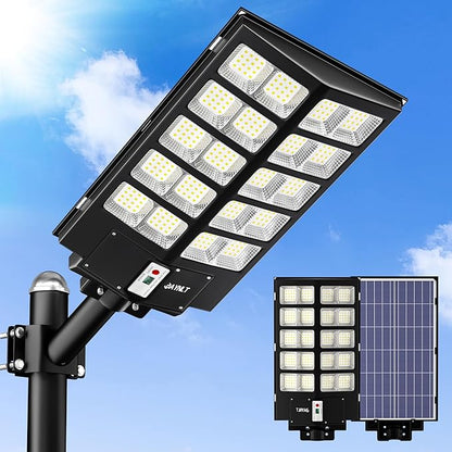 JAYNLT Y-5200W Solar Street Lights Outdoor,Commercial Parking Lot Lights Dusk to Dawn, Waterproof Solar Security Flood Lights with Motion Sensor and Remote for Yard, Garage, Driveway