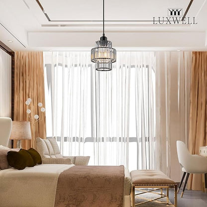 Modern Crystal Chandelier, 6"x7" Classic Crafted Pendant Light, Glass & Metal Hanging Light for Innovative Small Space Use in Dining Room, Kitchen Island, Bedroom, Living Room - Obsidian