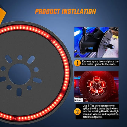 Nilight Spare Tire Brake Light Wheel Light 3rd Third Brake Light for 2018 2019 2020 2021 2022 2023 2024 2025 Jeep Wrangler JK JKU JL JLU