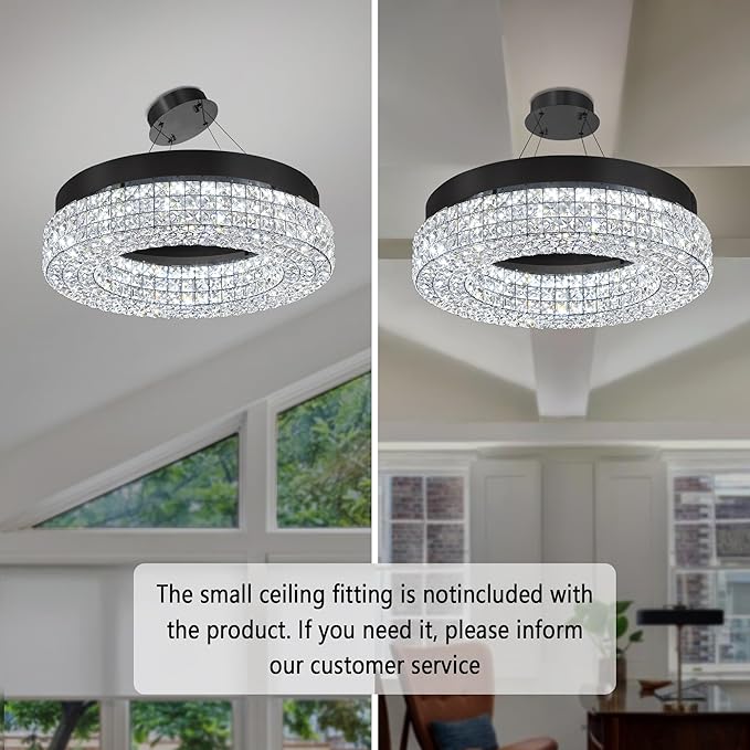 ykolupty 24" Crystal Chandeliers,Round Chandelier for Living Room Modern Ceiling Light Fixture Lamp for Foyer Bedrooms Dining Room Hallway (Black Chandelier)