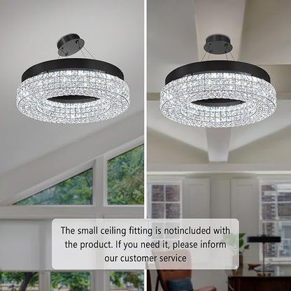 ykolupty 24" Crystal Chandeliers,Round Chandelier for Living Room Modern Ceiling Light Fixture Lamp for Foyer Bedrooms Dining Room Hallway (Black Chandelier)