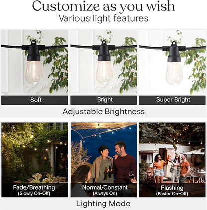 Brightech Solar String Lights with 48 Hanging Edison Bulbs and Brightness Controls with Remote 7W-104 3000K