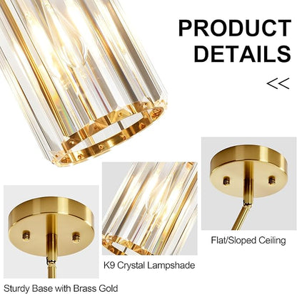 3-Pack Brass Gold Pendant Light Fixtures, Crystal Kitchen Pendant Lighting Over Island,Mini Modern Pendant Lights for Kitchen Island, Dining Room, Hallway, Foyer, Entryways