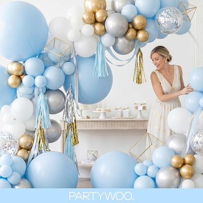 PartyWoo Baby Blue Balloons 145pcs Different Sizes of 18 12 10 5 Inch Light Pastel Sky Aqua Blue Balloon Arch Kit Garland for Graduation Baby Shower Gender Reveal Easter Party Decorations Blue-Q13