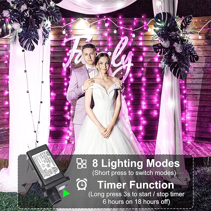 100FT 300 LED Christmas Lights, Pink Outdoor String Lights with 8 Modes Waterproof, Plug in Connectable String Twinkle Lights Green Wire for Indoor Patio Garden Love Party Decorations