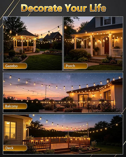 LED Outdoor String Lights 50FT, Waterproof Patio Lights with 27 (25+2 Spare ST38 Shatterproof Replaceable Bulbs), Connectable Dimmable Outside Hanging Light for Porch Garden Deck Bistro Backyard