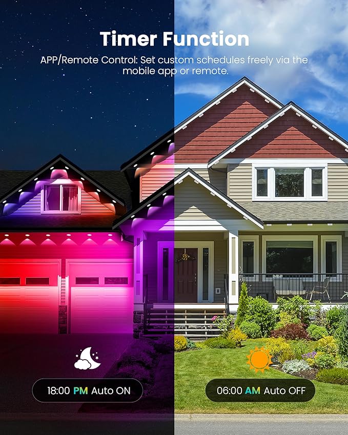 150FT Permanent Outdoor Lights for House, 24V RGB+IC Smart Outside Lights with 221 Modes, App & Remote Control, IP68 Waterproof, Year-Round Roof & Eaves Lighting for Christmas, Holidays (150FT)