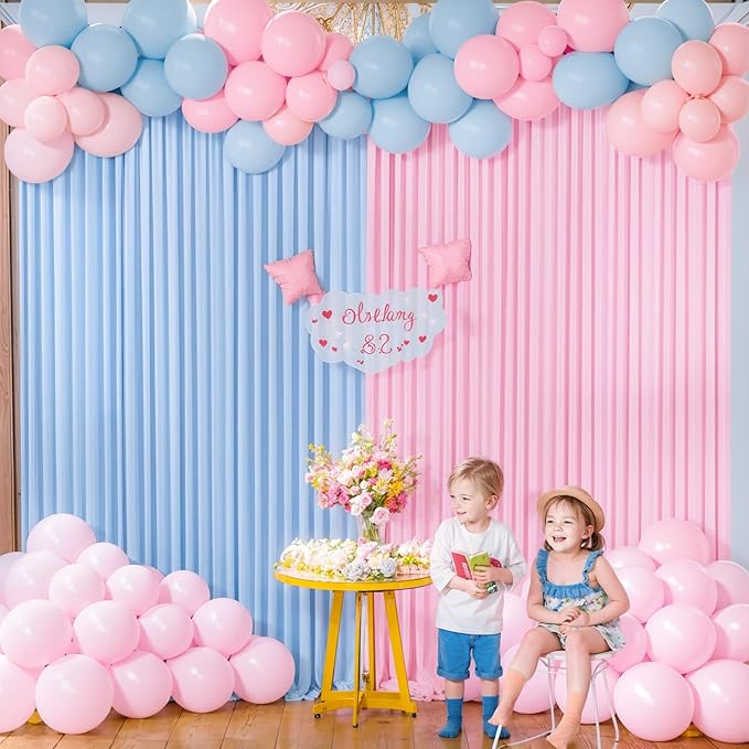 Pink Blue Backdrop Curtains for Gender Reveal Boy or Girl Parties Wrinkle Free Photo Curtains Backdrop Drapes Fabric Decoration for Birthday Party Baby Shower 5ft x 8ft,2 Panels