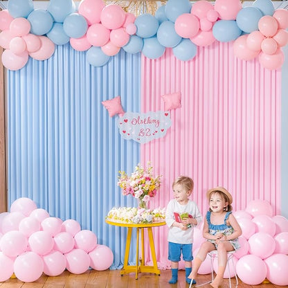 Pink Blue Backdrop Curtains for Gender Reveal Boy or Girl Parties Wrinkle Free Photo Curtains Backdrop Drapes Fabric Decoration for Birthday Party Baby Shower 5ft x 8ft,2 Panels