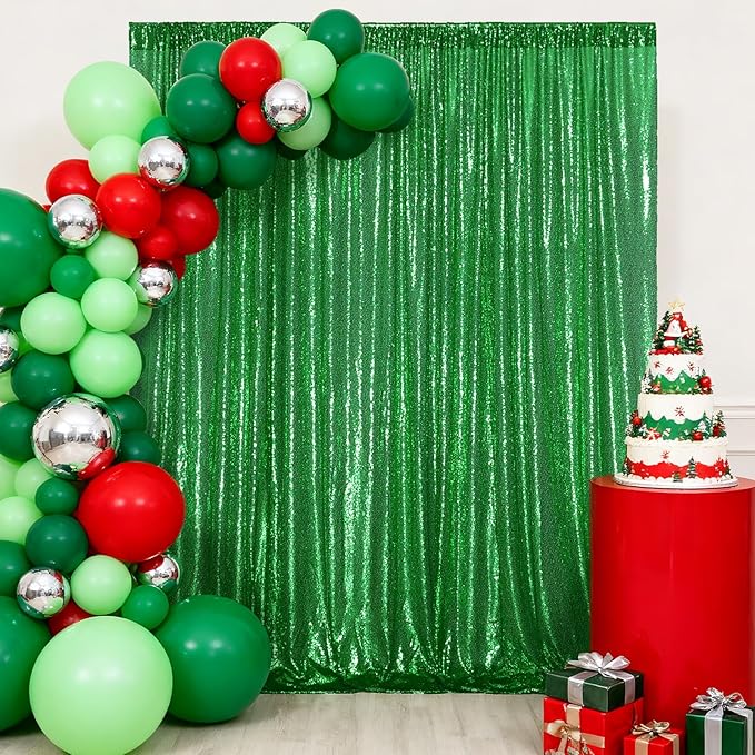 Poise3EHome 8FT x 10FT Green Sequin Photography Backdrop Curtain for Party Decoration, Green