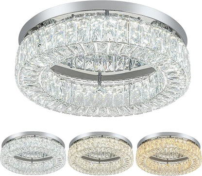 HOPGGIE 18" Dimmable Chandelier with Remote Control LED Ceiling Light Flush Mount Ceiling Light Fixtures Large Crystal Chandeliers Light for Living Room Bedroom Dining Room (dimmable)