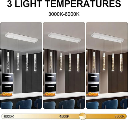 4 Light Pendant Lights Kitchen Island, Modern Chrome Crystal Pendants with Dimmable 3000K-6000K LED Ceiling Hanging Light Fixture for Dining Room Bedroom, Adjustable Height 59"