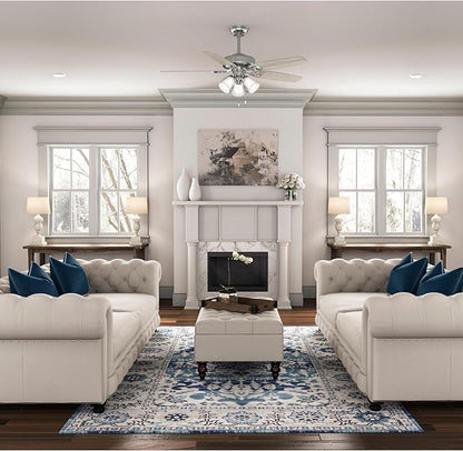 Hunter 52 inch Indoor Ceiling Fan with LED Lights - Ceiling Fan with Pull Chain, For Bedroom or Living Room, Standard Mount, No Remote, 5 Blades, Includes Bulbs - Builder Plus 51111, Brushed Nickel