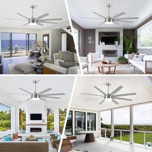 YUHAO 62 Inch Brushed Nickel Ceiling Fan with Light and Remote Control.Noiseless,Dimmable,3CCT,6 Speeds Reversible, DC Ceiling Fans for Indoor or Covered Outdoor Use.ETL Listed