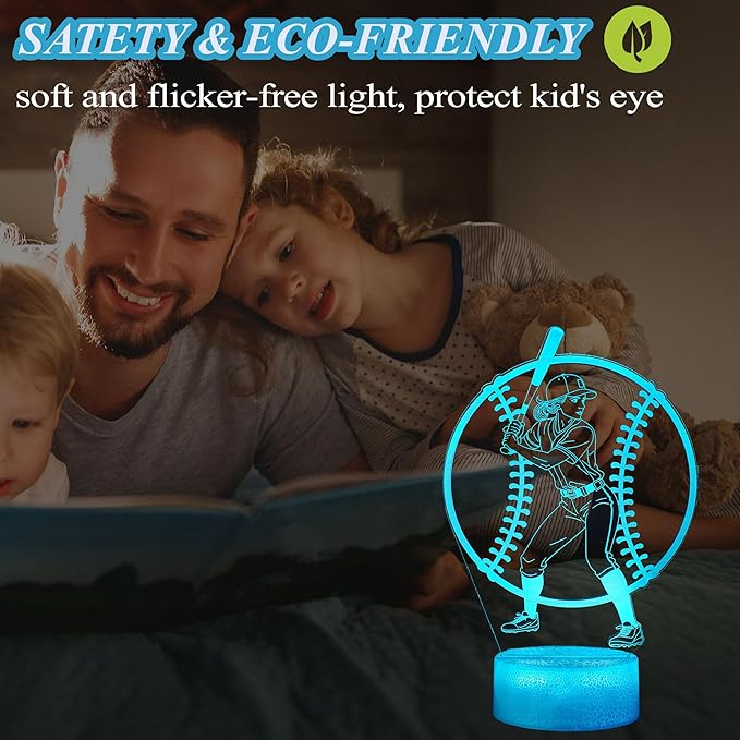 Baseball Gifts for Girls, Baseball Night Light, 3D Illusion Lamp with 16 Colors Changing, Timer, 4 Flash Modes and Dimmable, Accessories Stuff for Room Decoration, Kids Girls Holiday Xmas Gifts