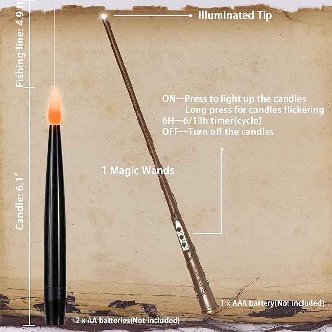 LUSHARBOR Floating Candles with Wand, Magic Halloween Decorations 10pcs Black Flameless Candles with Remote LED Battery Operated Candle for Halloween Decor Gift 6.1in