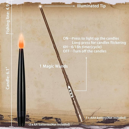 LUSHARBOR Floating Candles with Wand, Magic Halloween Decorations 10pcs Black Flameless Candles with Remote LED Battery Operated Candle for Halloween Decor Gift 6.1in