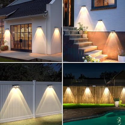 Solar Lights Outdoor 16-Pack, Waterproof Fence Lights Solar Powered with 3 Modes (3000K/4500K/6500K) for Outside, Backyard, Deck, Step, Stairs, Balcony, Yard, Patio, Walkway, Pathway, Railing