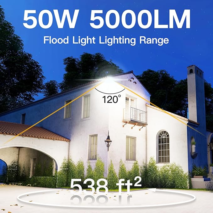 Leddictive 1 Pack LED Flood Lights Outdoor, 50W 5000LM Super Bright Floodlight Outside Work Light with 5.9FT Plug, IP65 Waterproof 6000K Outdoor LED Flood Light for Garage, Yard, Lawn, Garden