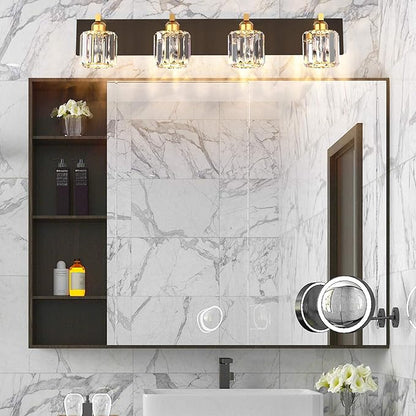Aipsun Crystal Bathroom Vanity Lighting Black Vanity Light Fixtures Modern Vanity Light for Bathroom 4 Lights(Exclude Bulb)