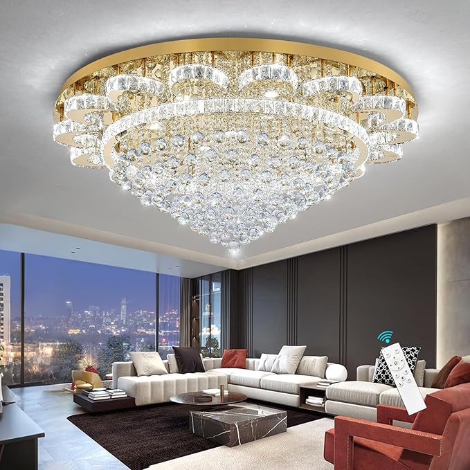 HAIXIANG Modern Chandelier Living Room Light Large Luxury Chandeliers for High Ceiling Foyer Entryway Lights Dimmable 110W LEDs Crystal Gold Lighting Fixtures