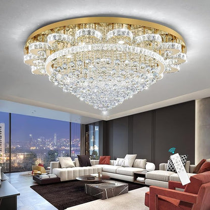 HAIXIANG Modern Chandelier Living Room Light Large Luxury Chandeliers for High Ceiling Foyer Entryway Lights Dimmable 110W LEDs Crystal Gold Lighting Fixtures