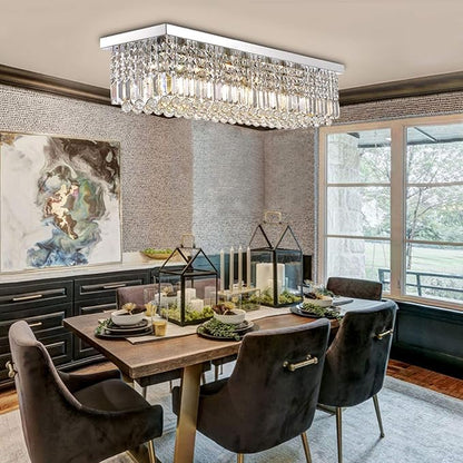 7PM Chandeliers for Dining Room, Crystal Ceiling Light Rectangle Crystal Chandelier Flush Mount for Living Room 40"x10"x10"