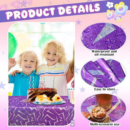 Oudain 2 Pcs Kpop Theme Purple Silvery Lightning Crack Print Holographic Party Tablecloth 54 x 108 Inch Disposable Rectangle Table Cover for Anime Korean Kpop Theme Birthday Decoration
