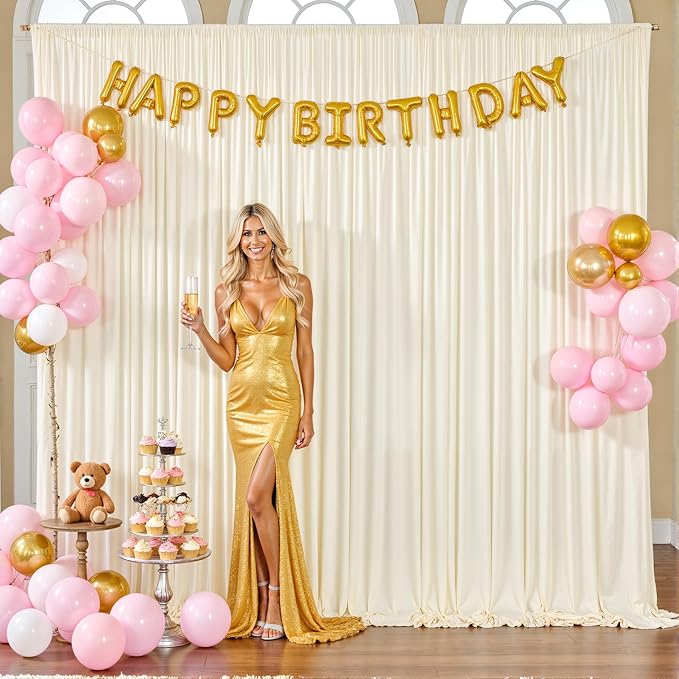 10ft x 7ft Champagne Backdrop Curtain for Baby Shower Wrinkle Free Backdrop Drapes Panels for Parties Wedding Bridal Shower Birthday Photo Photography Polyester Fabric Background Decoration