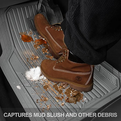 CAR PASS Heavy Duty Sporty Rubber Car Mats, Deep Dish All Weather Car Floor Mats Full Set, Waterproof Anti-Slip Automotive Matts Rugs Trim to Fit for Most Sedans SUVs Vans, 4-Piece All Gray