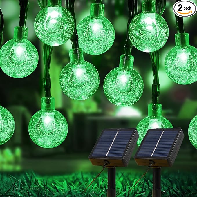 USOKYO Solar Lights Outdoor Waterproof, 2 Pack Total 200LED 110FT Solar String Lights for Outside with 8 Modes, Outdoor String Lights Crystal Globe Patio Lights for Garden Yard Party Decor(Green)