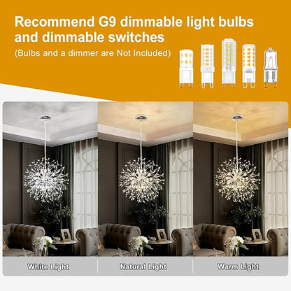 Yiisem Modern Crystal Chandeliers, 9-Light Chrome Dandelion Firework Pendant Lighting, Chandelier Light Fixtures for Dining Room Bedroom Living Room Restaurant Kitchen Hallway