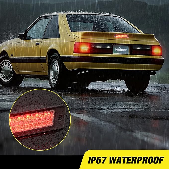 Nilight Third Brake Light Tail High Mount 3rd Stop Lights Smoked Lens Compatible with Ford Mustang LX Hatchback 1987 1988 1989 1990 1991 1992 1993 with Spoiler Version Pickup Truck Rear Center Cab