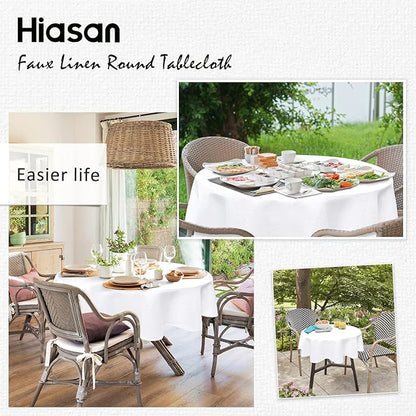 Hiasan Round Linen Table Cover 30 Inch - Wrinkle and Stain Resistant Washable Polyester Fabric Table Cloth for Dining Room Kitchen Party, White