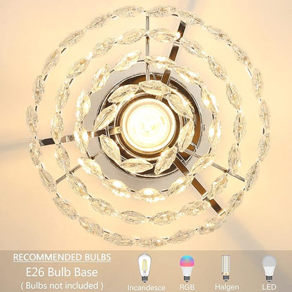 Luupyia Mini Crystal Chandelier Ceiling Light Small, Modern Crystal Ceiling Light for Hallway Fixtures Semi Flush Mount Silver Chandelier for Bedroom Hall Living Room Hallway