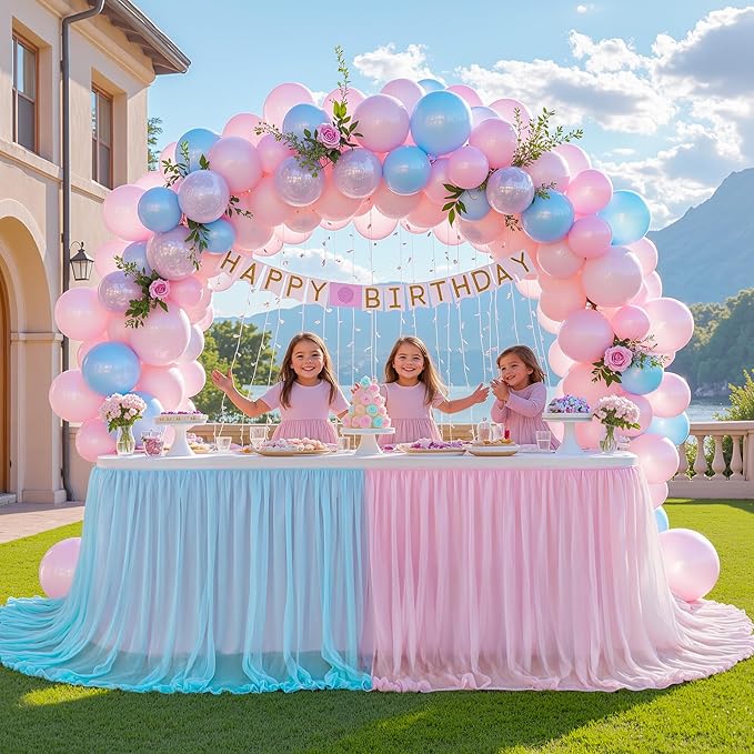 Gender Reveal Table Skirt Pink Blue Tulle Tutu Table Skirts 9 Ft for Gender Reveal Boy or Girls Birthday Party Baby Shower Cake Dessert Decorations