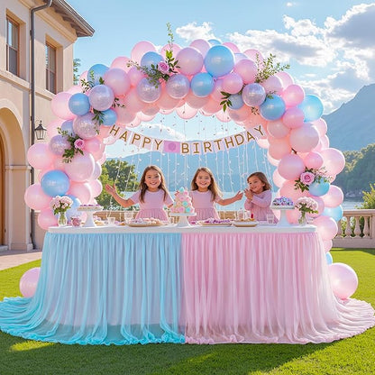 Gender Reveal Table Skirt Pink Blue Tulle Tutu Table Skirts 9 Ft for Gender Reveal Boy or Girls Birthday Party Baby Shower Cake Dessert Decorations
