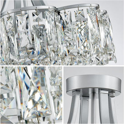WUZUPS Crystal Chandelier Semi-Flushmount Ceiling Light Modern Lighting Fixture for Bedroom Hallway Entry Kitchen Bathroom, H 19.3" x W 18.3", E12 Base, Silver
