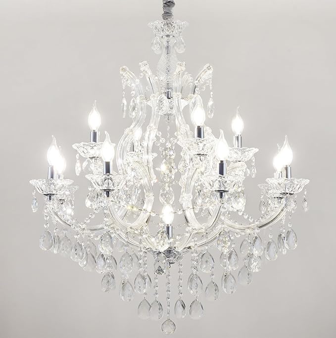 Luxurious Crystal Chandeliers Lighting for Living Room, 13-Light Modern Transparent K9 Crystal Chandeier Light Fixtures for Kitchen Island, Dinning Room, Entryway Foyer (13 Lights 2-Tier)