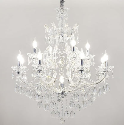 Luxurious Crystal Chandeliers Lighting for Living Room, 13-Light Modern Transparent K9 Crystal Chandeier Light Fixtures for Kitchen Island, Dinning Room, Entryway Foyer (13 Lights 2-Tier)