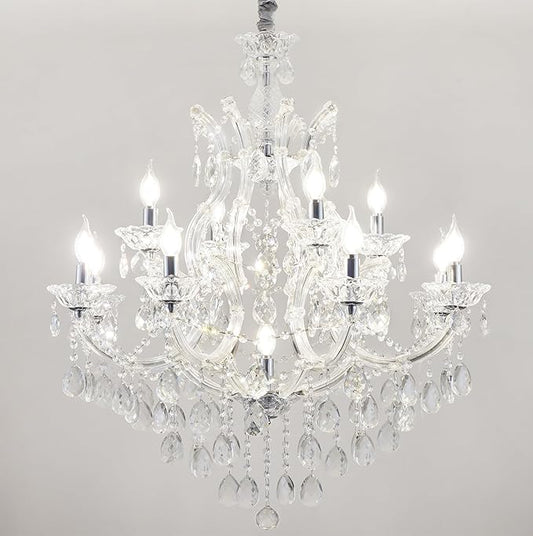 Luxurious Crystal Chandeliers Lighting for Living Room, 13-Light Modern Transparent K9 Crystal Chandeier Light Fixtures for Kitchen Island, Dinning Room, Entryway Foyer (13 Lights 2-Tier)