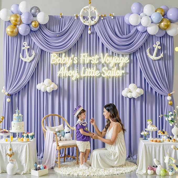 10 ft x 10 ft Wrinkle Free Lavender Backdrop Curtain for Parties, Polyester Light Purple Photo Backdrop Drapes 2 Panels 5x10ft for Baby Shower Photoshoot Wedding Birthday Party Photography Curtains