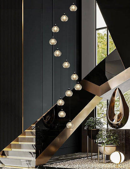 Weesalife Crystal Chandeliers for Staircases, 12-Light Black Modern Chandeliers for High Ceilings，Crystal Pendant Light Fixture for Living Room Kitchen Island Foyer Hallway Bar