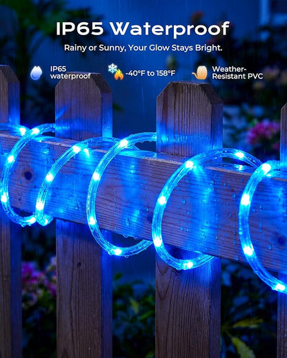 Brightown 2 Pack Solar Rope Lights, Total 78FT 200LED Blue Solar String Lights Outdoor, IP65 Waterproof Solar Powered Fairy Lights with 8 Lighting Modes for Yard Garden Patio Tree Decoration