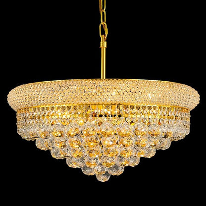 Crystal Chandeliers for Dining Room Light Fixtures Over Table, Empire Style k9 Crystal Chandelier for Bedroom, 9 Lights Gold Luxury Lighting Fixtures for Living Room Kitchen lsland Entryway D22 Inch